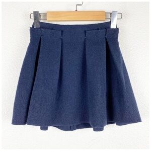 Lanvin‎ Petite Navy Wool Blend Pleated Skirt Size 4
